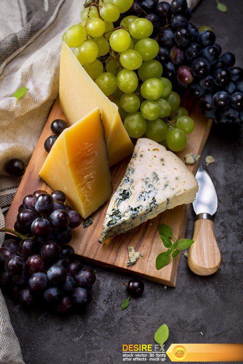 Various types of cheese and grapes 6X JPEG