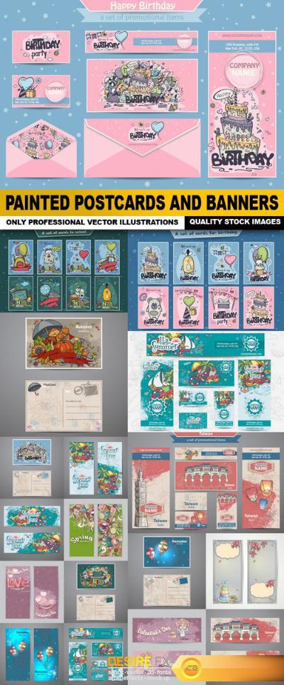 Painted Postcards And Banners - 18 Vector