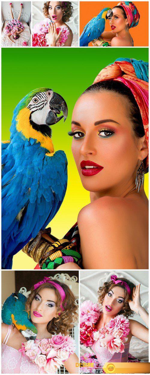 Attractive woman with a parrot 6X JPEG