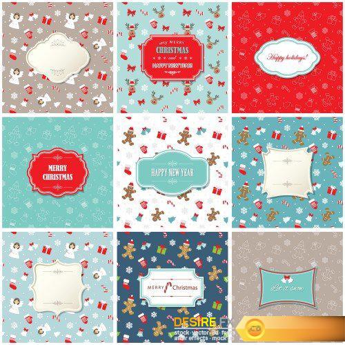 Cute Christmas and New Year card templates set with glitter