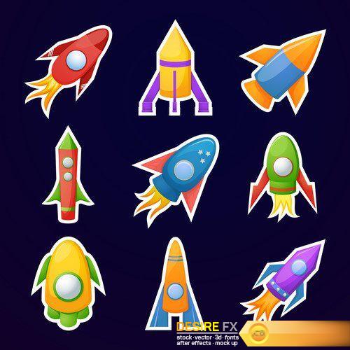 Icons of the planet of the solar system, vector illustration 9X EPS