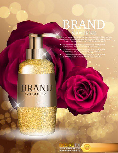 Shampoo Bottle Template for Ads or Magazine Background 3D Vector Illustration 15X EPS