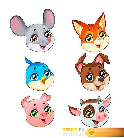 Group of cute animals 7X EPS