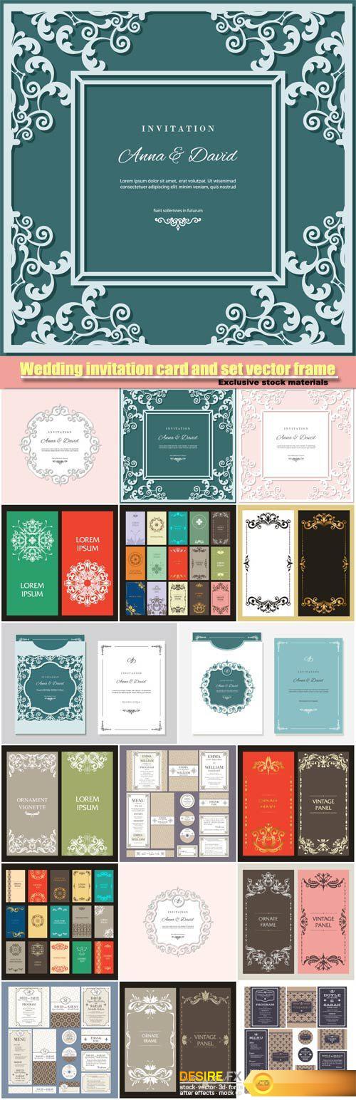 Wedding invitation card and set of vector labels frame