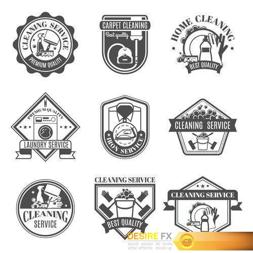 Badge set with cleaning service and descriptions  13X EPS