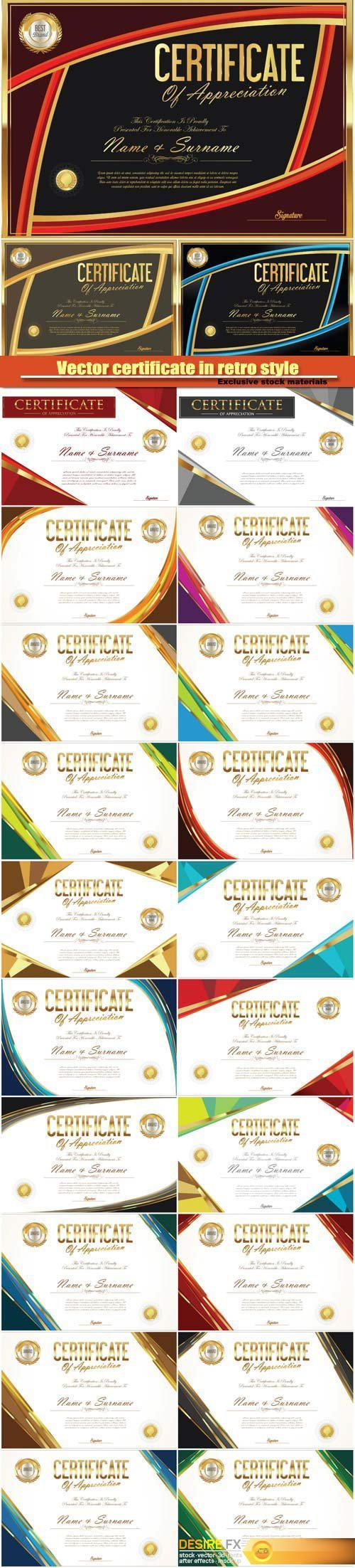 Vector certificate with a gold design in retro style