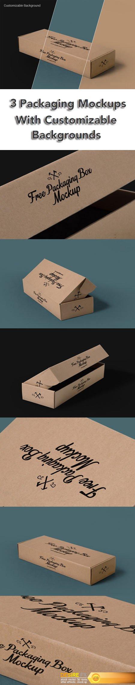 3 Packaging PSD Mockups With Customizable Backgrounds (CS4+)