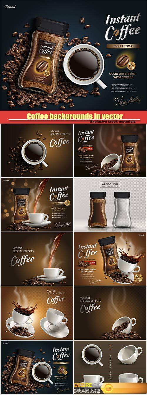 Coffee backgrounds in vector