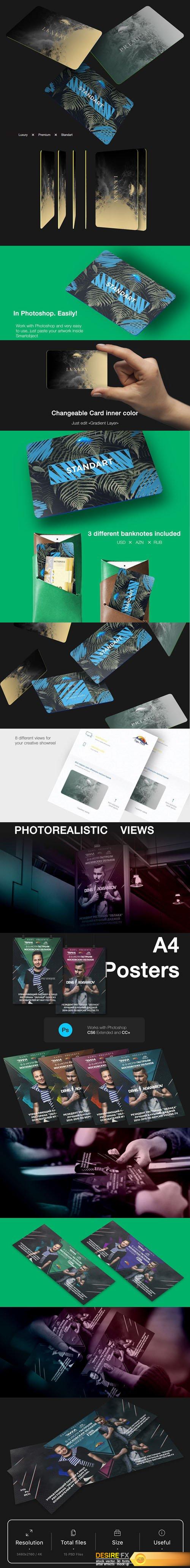Cards, Posters and Tickets Mockups Pack PSD