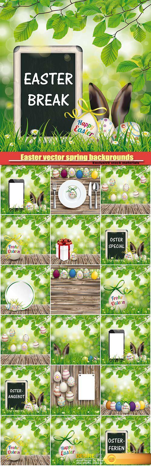 Easter vector spring backgrounds with a rabbit and Easter eggs