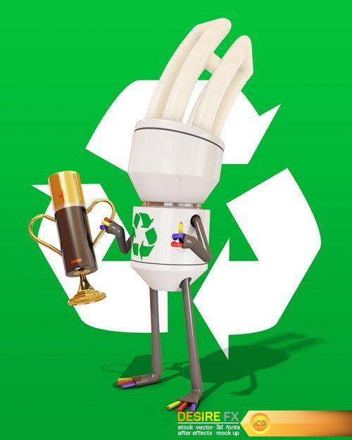 3d character with recycled battery - 11 UHQ JPEG
