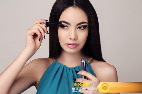 Beautiful woman with dark straight hair with bright makeup - 7 UHQ JPEG