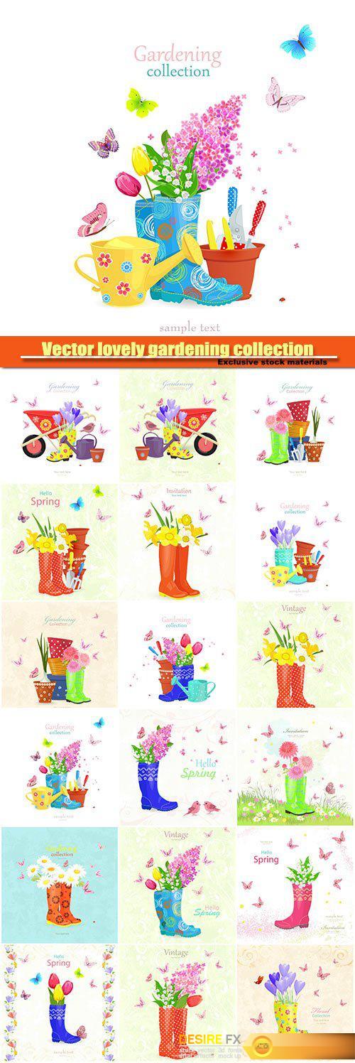 Vector lovely gardening collection, vintage banner with bouquet of spring flowers 