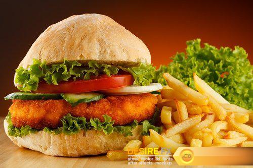 Big burger, French fries and vegetables - 25 UHQ JPEG