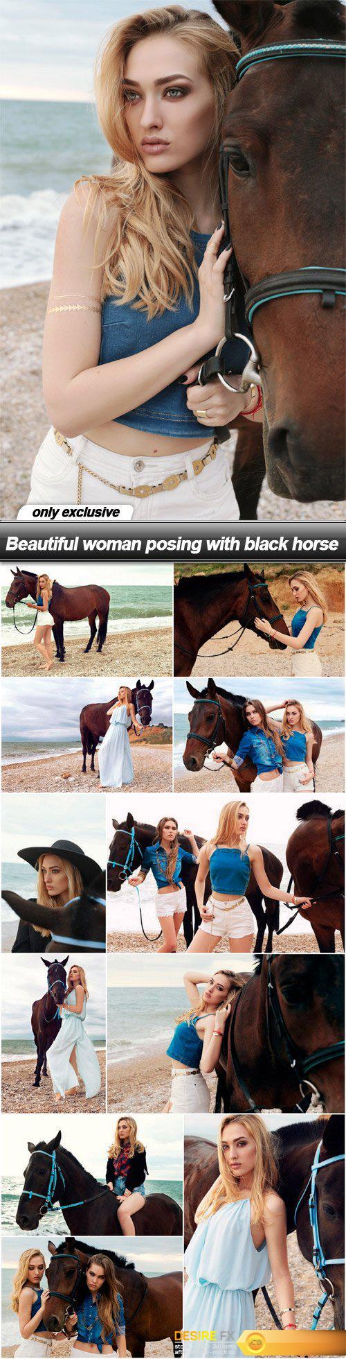 Beautiful woman posing with black horse - 12 UHQ JPEG