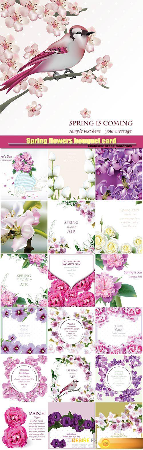 Spring flowers bouquet card background, weddings, birthday, anniversaryv ector illustration