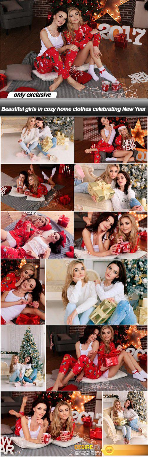 Beautiful girls in cozy home clothes celebrating New Year - 13 UHQ JPEG