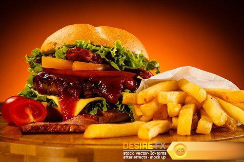 Big burger, French fries and vegetables - 25 UHQ JPEG