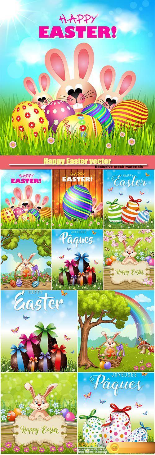 Happy Easter vector Easter eggs and bunny