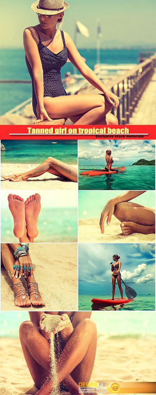 Tanned girl on tropical beach
