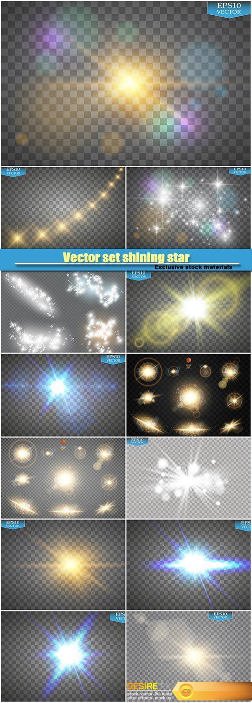 Vector set shining star, particles and sparks 