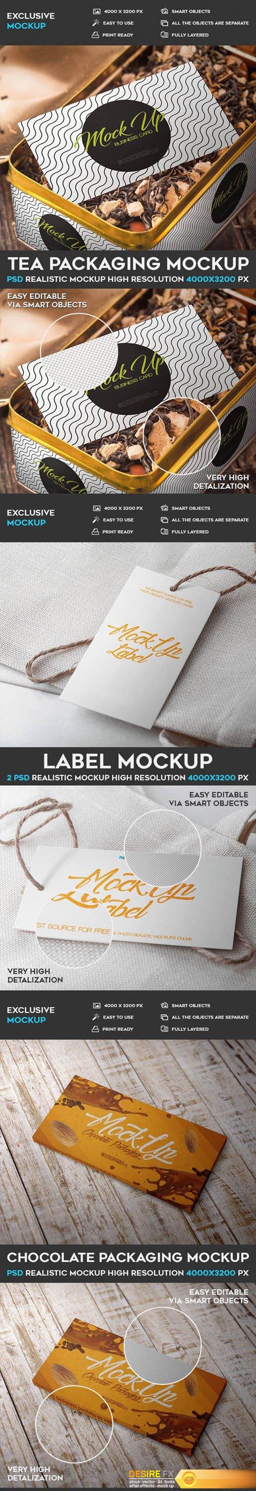 tea & Chocolate Packaging + Label PSD Mockup Templates