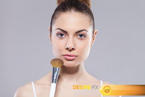 Beauty girl with makeup brushes. Perfect smooth skin - 13 UHQ JPEG