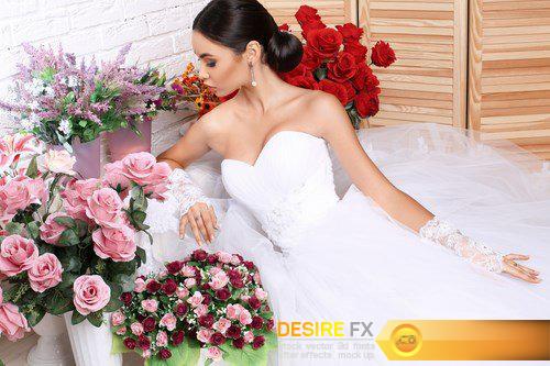 Beautiful bride in wedding dress posing among flowers - 11 UHQ JPEG