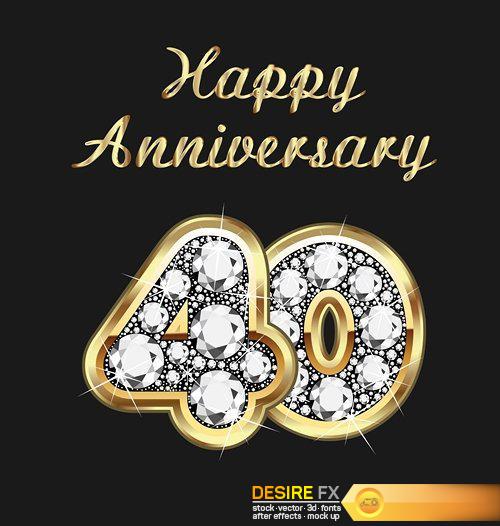 Anniversary birthday in gold and diamonds - 13 EPS