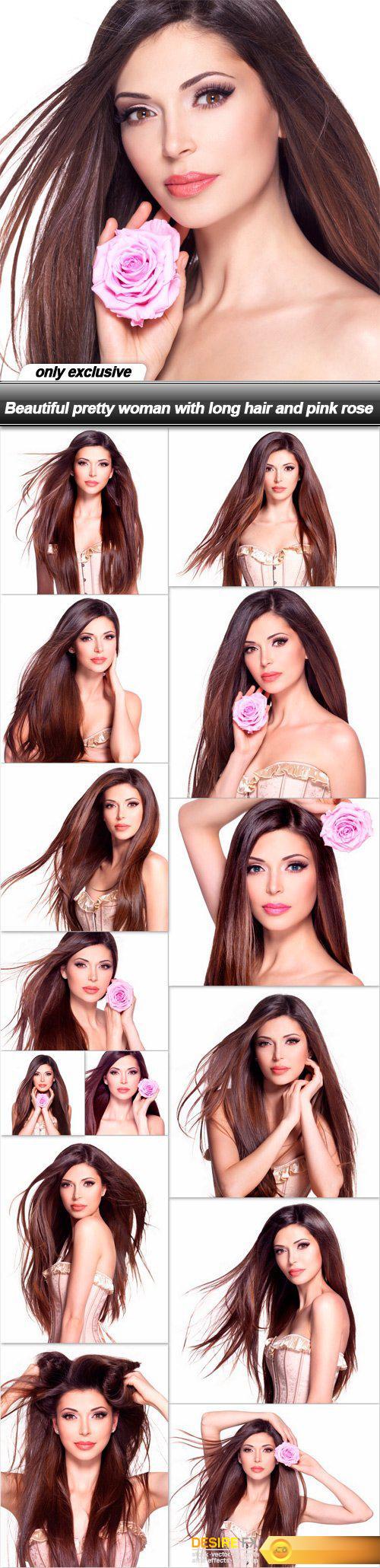 Beautiful pretty woman with long hair and pink rose - 15 UHQ JPEG