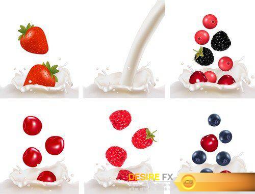 Fruit and berries in a splash of milk 1 - 5 EPS