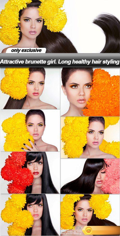 Attractive brunette girl. Long healthy hair styling - 9 UHQ JPEG