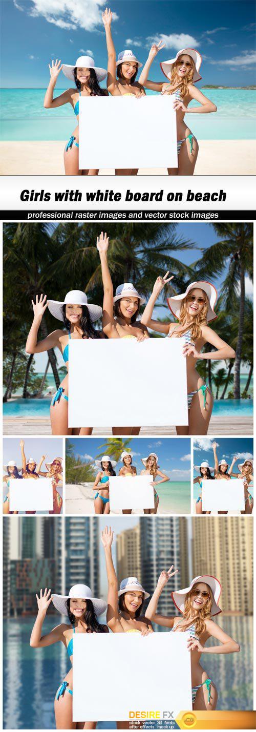Girls with white board on beach - 5 UHQ JPEG