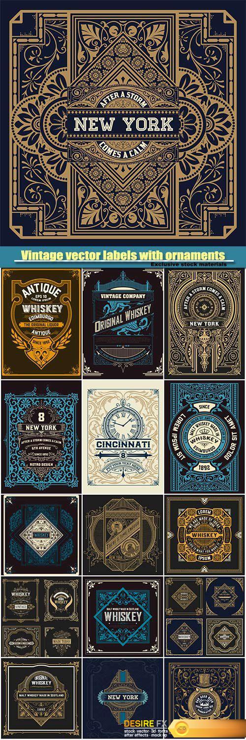 Vintage vector labels with ornaments and patterns