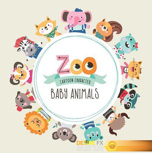 Baby shower invitation card with cute animals 2 - 24 EPS