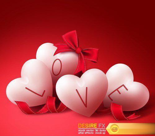 3D Realistic White and Red Heart - 25 EPS