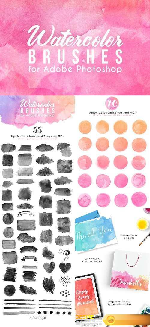 75 Watercolor Photoshop Brushes 1264025