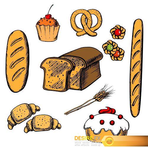 Bakery fresh bread and pastries poster - 15 EPS