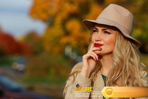 Beautiful woman in autumn hat with large brim - 10 UHQ JPEG