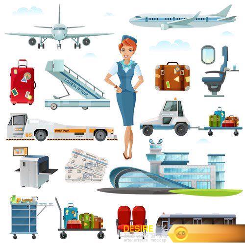 Airport Flight Accessories Flat Icons Set - 33 EPS