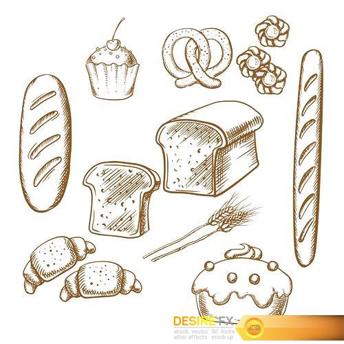 Bakery fresh bread and pastries poster - 15 EPS
