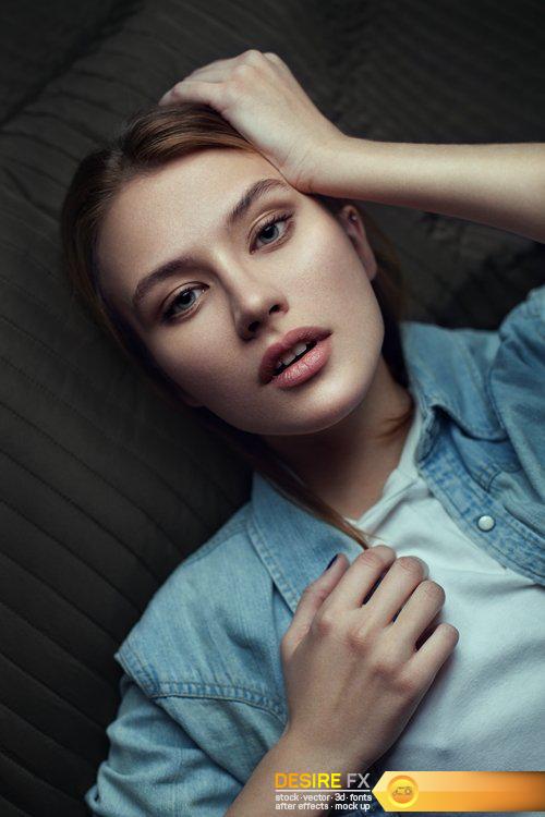 Beauty portrait of a young model in a denim shirt - 10 UHQ JPEG