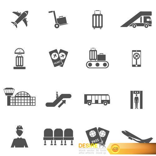 Airport Flight Accessories Flat Icons Set - 33 EPS