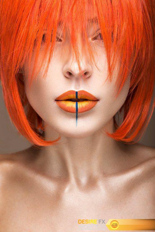 Beautiful girl in an orange wig cosplay style with bright - 5 UHQ JPEG
