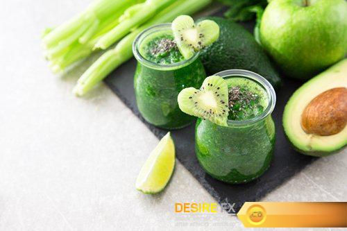 Blended green smoothie with ingredients - 15 UHQ JPEG