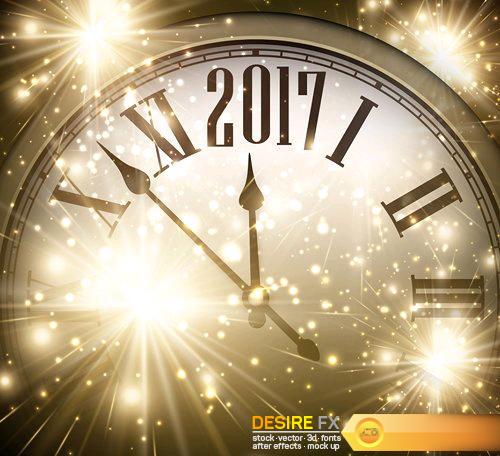 2017 New Year background with clock - 20 EPS