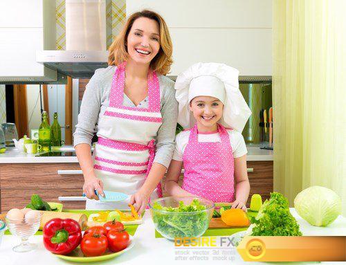 Attractive happy mother and daughter baking - 25 UHQ JPEG