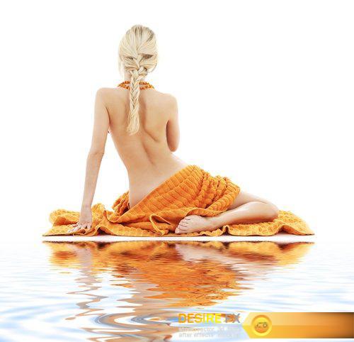 Beautiful lady in spa with orange towels and snowflakes - 26 UHQ JPEG