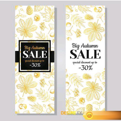 Autumn sale vector gold banner with leaves - 14 EPS