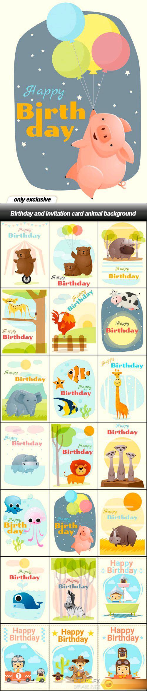 Birthday and invitation card animal background - 21 EPS